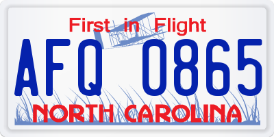 NC license plate AFQ0865
