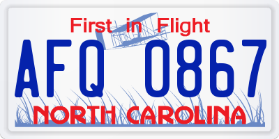 NC license plate AFQ0867