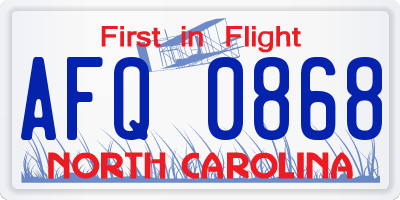NC license plate AFQ0868