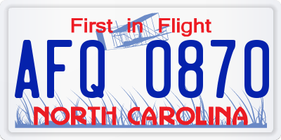 NC license plate AFQ0870