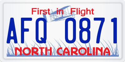 NC license plate AFQ0871