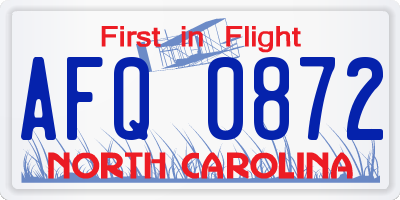 NC license plate AFQ0872