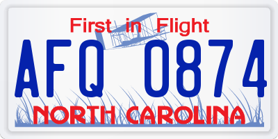 NC license plate AFQ0874