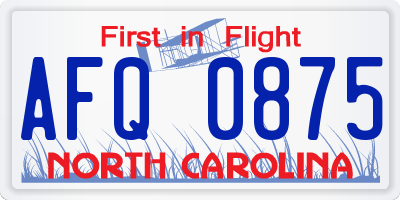 NC license plate AFQ0875