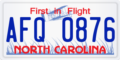 NC license plate AFQ0876