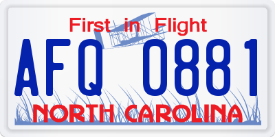 NC license plate AFQ0881