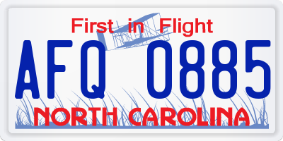 NC license plate AFQ0885