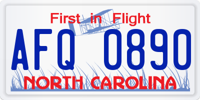 NC license plate AFQ0890