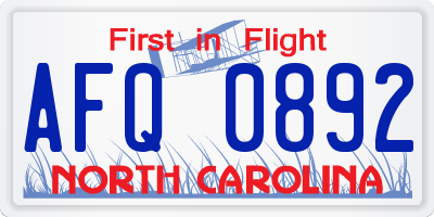 NC license plate AFQ0892