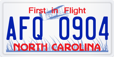 NC license plate AFQ0904