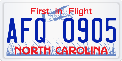 NC license plate AFQ0905