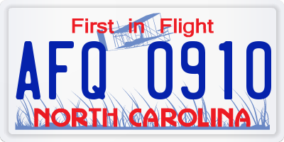 NC license plate AFQ0910