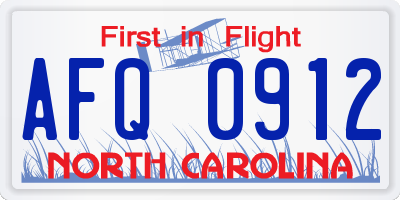 NC license plate AFQ0912