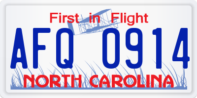 NC license plate AFQ0914