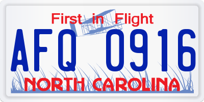 NC license plate AFQ0916