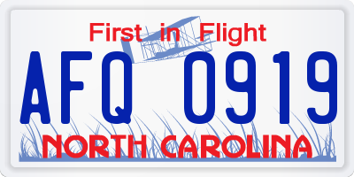 NC license plate AFQ0919