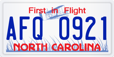 NC license plate AFQ0921