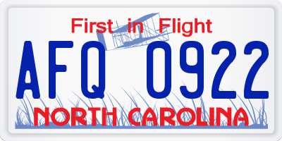 NC license plate AFQ0922