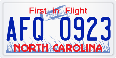 NC license plate AFQ0923