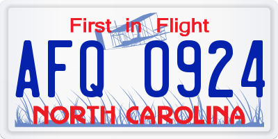 NC license plate AFQ0924