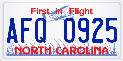 NC license plate AFQ0925