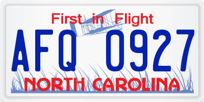 NC license plate AFQ0927