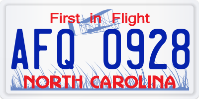 NC license plate AFQ0928