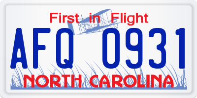 NC license plate AFQ0931