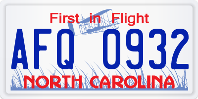 NC license plate AFQ0932