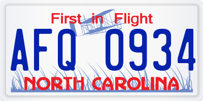 NC license plate AFQ0934