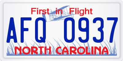NC license plate AFQ0937