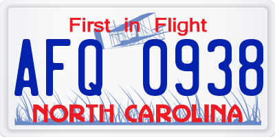 NC license plate AFQ0938
