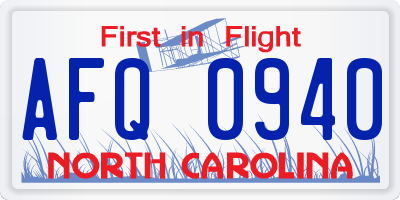 NC license plate AFQ0940