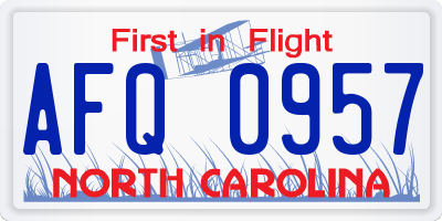 NC license plate AFQ0957