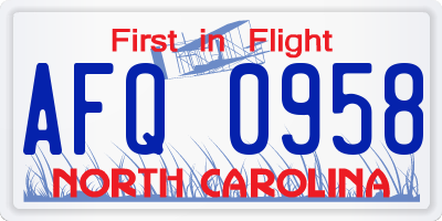 NC license plate AFQ0958