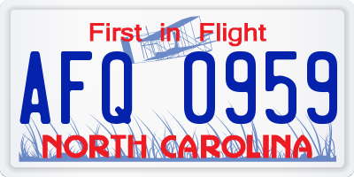 NC license plate AFQ0959