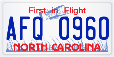 NC license plate AFQ0960
