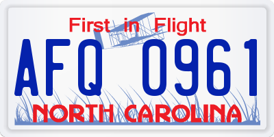 NC license plate AFQ0961