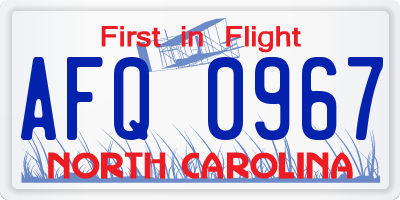NC license plate AFQ0967