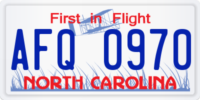 NC license plate AFQ0970