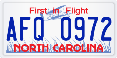 NC license plate AFQ0972