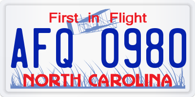 NC license plate AFQ0980