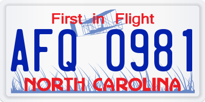 NC license plate AFQ0981