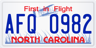 NC license plate AFQ0982