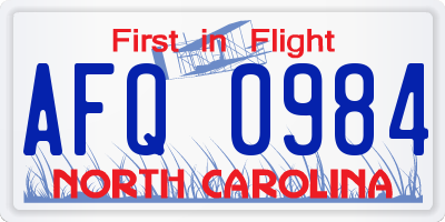 NC license plate AFQ0984