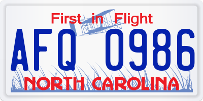 NC license plate AFQ0986