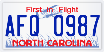 NC license plate AFQ0987
