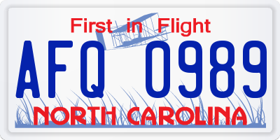 NC license plate AFQ0989