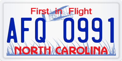 NC license plate AFQ0991