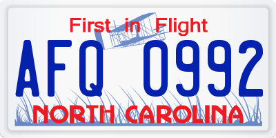 NC license plate AFQ0992